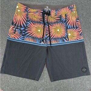 Rip Curl Board Shorts Red Floral Swim Trunks Beach Surf Drawstring Black Size 32